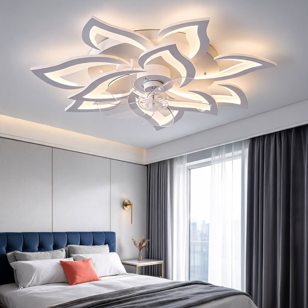 Modern Flush Mount Ceiling Fan with Light, Iron and Acrylic, Adjustable LED Lighting