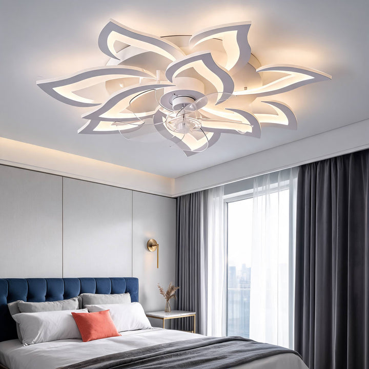 Modern Flush Mount Ceiling Fan with Light, Iron and Acrylic, Adjustable LED Lighting