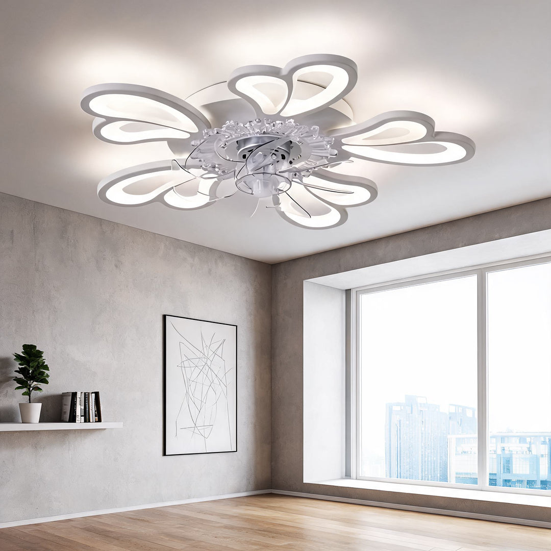 Modern Flush Mount Ceiling Fan with Light, Iron and Acrylic, Adjustable LED Lighting