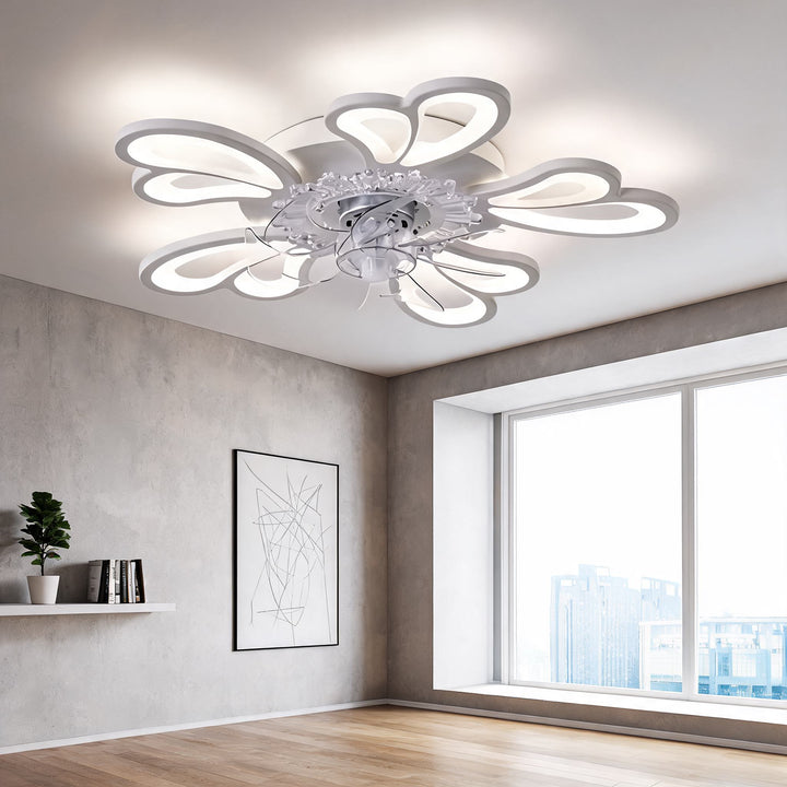 Modern Flush Mount Ceiling Fan with Light, Iron and Acrylic, Adjustable LED Lighting