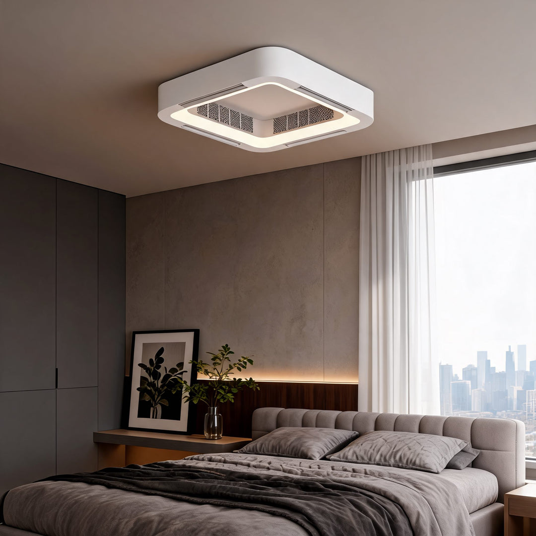 Bladeless Ceiling Fan with Light, Flush Mount Design, Dimmable LED & Remote Control