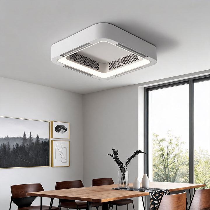 Bladeless Ceiling Fan with Light, Flush Mount Design, Dimmable LED & Remote Control