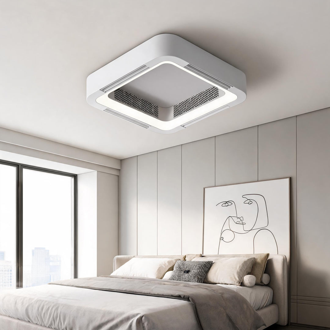 Bladeless Ceiling Fan with Light, Flush Mount Design, Dimmable LED & Remote Control