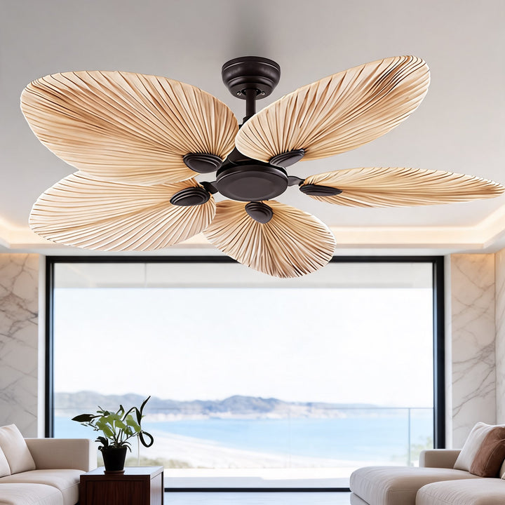 Palm Leaf Ceiling Fan with Light, Remote Control & Reversible Airflow