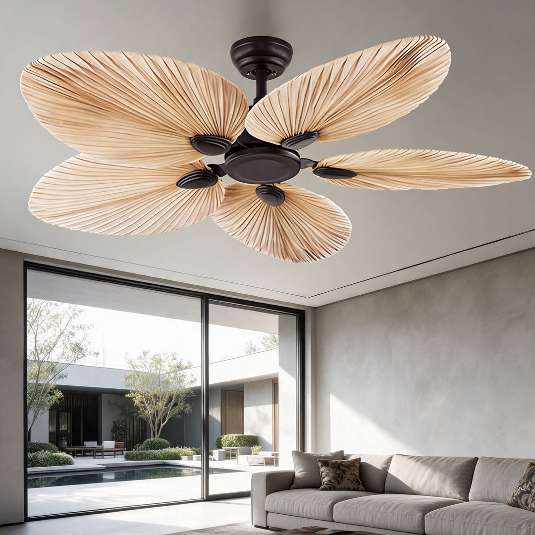 Palm Leaf Ceiling Fan with Light, Remote Control & Reversible Airflow