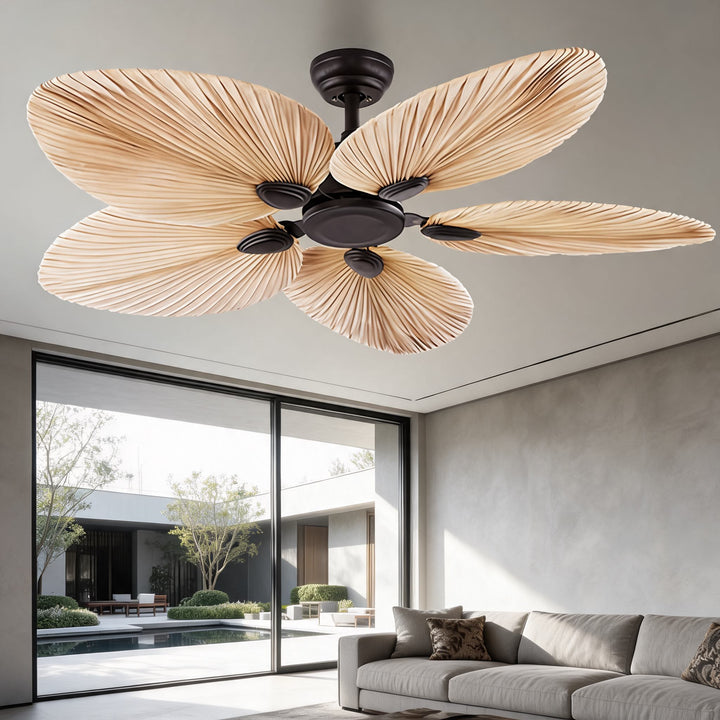 Palm Leaf Ceiling Fan with Light, Remote Control & Reversible Airflow