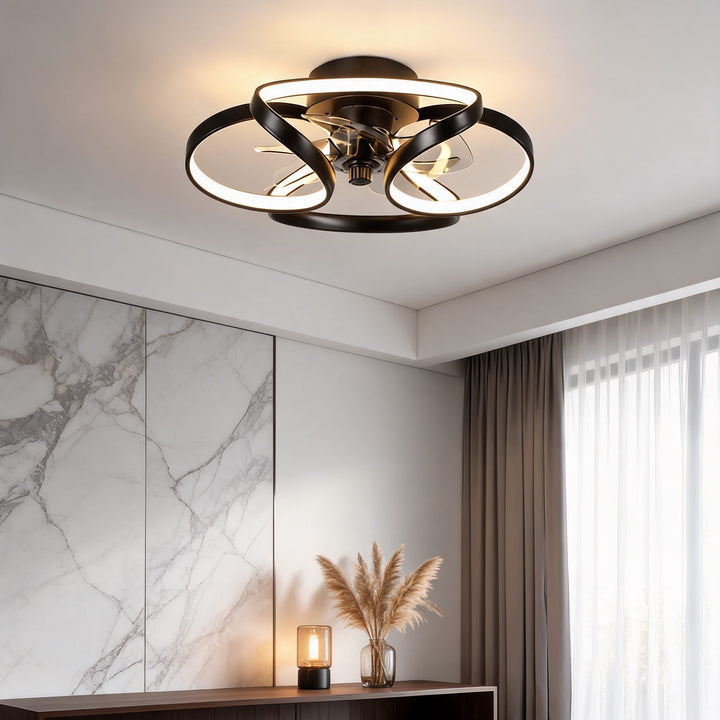 Flush Mount Ceiling Fan with Light, Dimmable LED, Remote Control & Flower Design