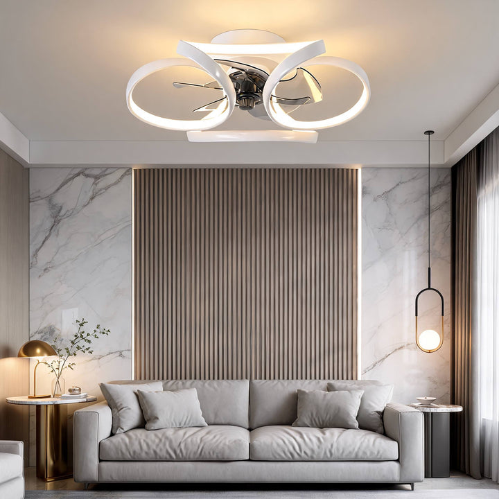 Flush Mount Ceiling Fan with Light, Dimmable LED, Remote Control & Flower Design