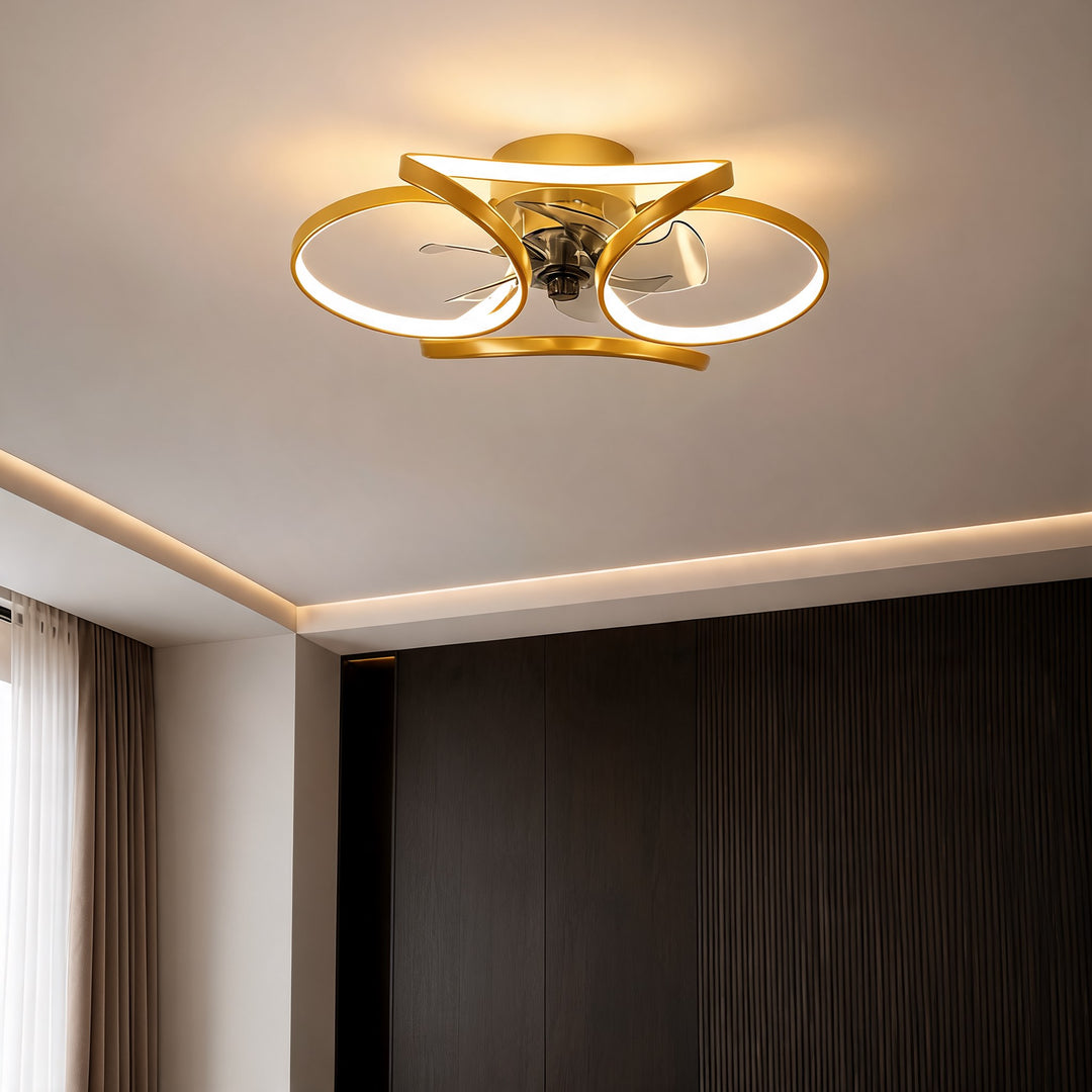 Flush Mount Ceiling Fan with Light, Dimmable LED, Remote Control & Flower Design