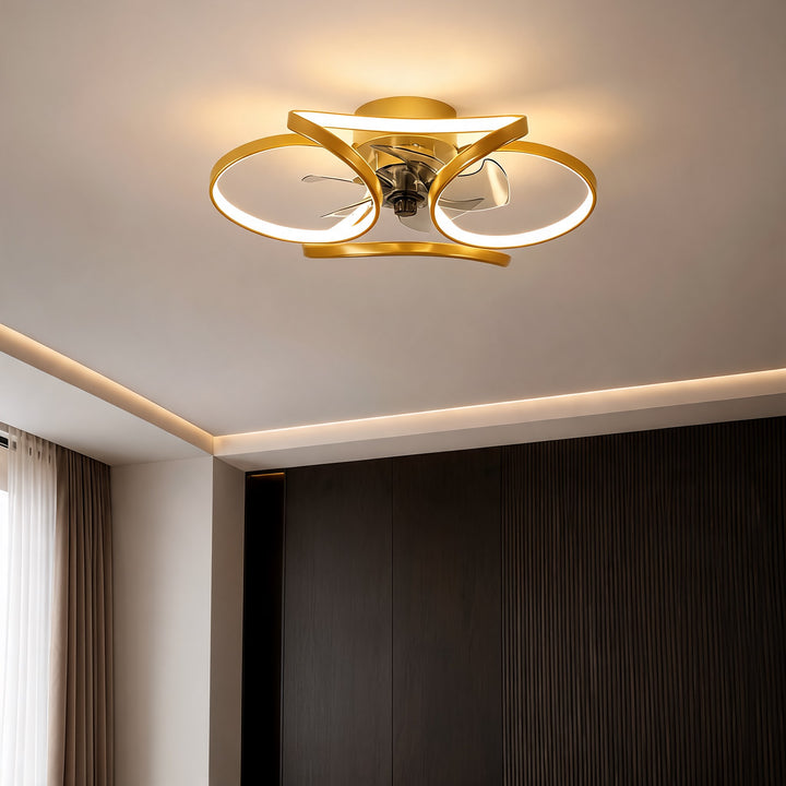 Flush Mount Ceiling Fan with Light, Dimmable LED, Remote Control & Flower Design