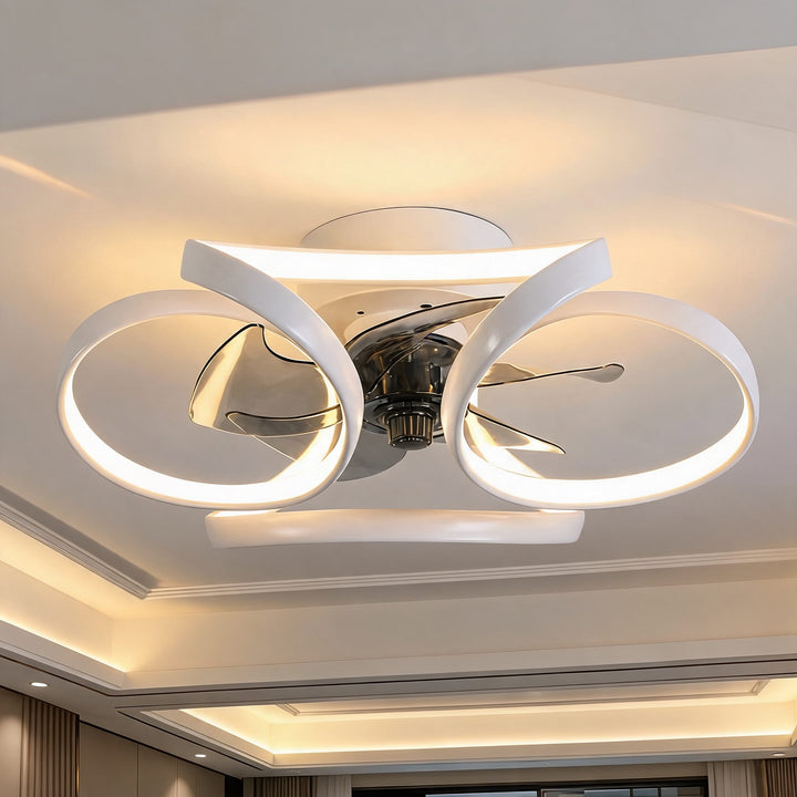 Flush Mount Ceiling Fan with Light, Dimmable LED, Remote Control & Flower Design