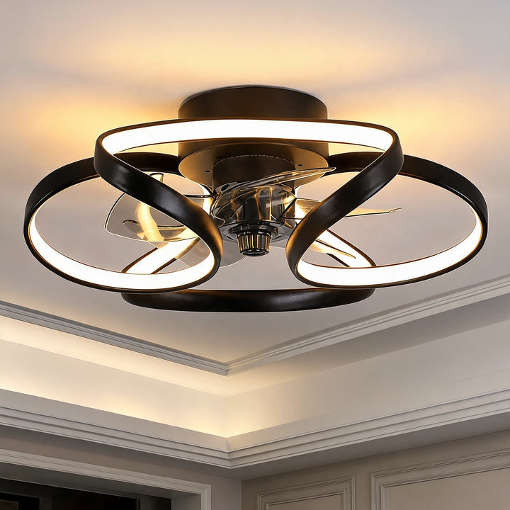 Flush Mount Ceiling Fan with Light, Dimmable LED, Remote Control & Flower Design