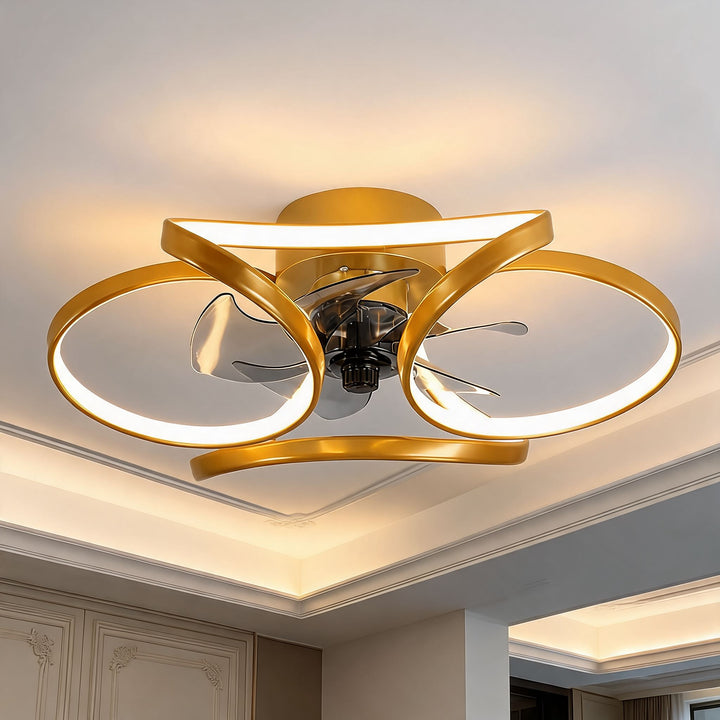 Flush Mount Ceiling Fan with Light, Dimmable LED, Remote Control & Flower Design