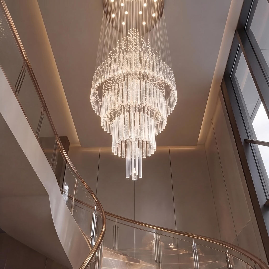 Modern Crystal Chandelier Adjustable Height K9 Glass Chrome Finish LED 18 Lights