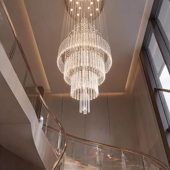 Modern Crystal Chandelier Adjustable Height K9 Glass Chrome Finish LED 18 Lights