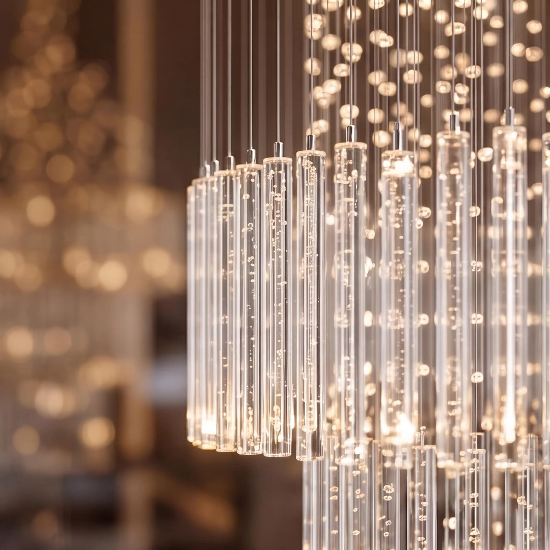 Modern Crystal Chandelier Adjustable Height K9 Glass Chrome Finish LED 18 Lights