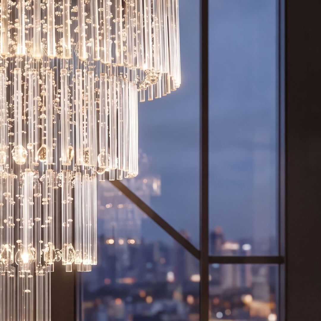 Modern Crystal Chandelier Adjustable Height K9 Glass Chrome Finish LED 18 Lights