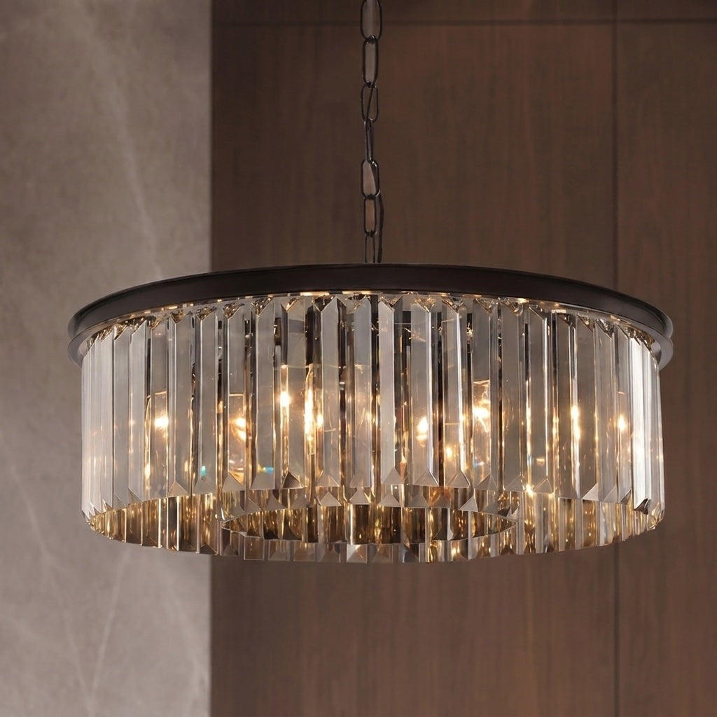 Modern Black Chandelier Pendant Light Adjustable Metal K9 Crystal 15 Lights for Elegant Illumination