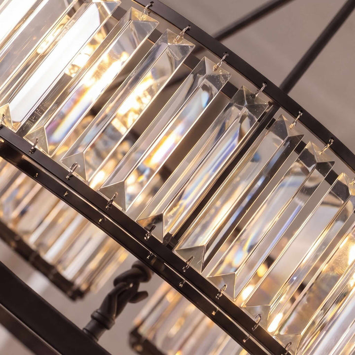 Rustic Crystal Chandelier Adjustable Hanging Light Metal Fixture for Dining Room Kitchen