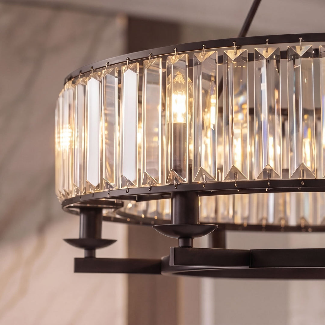 Rustic Crystal Chandelier Adjustable Hanging Light Metal Fixture for Dining Room Kitchen