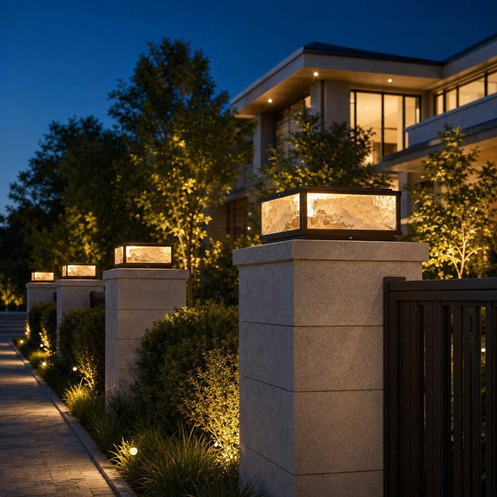 Modern Square Outdoor Pillar Light Solar Wall Mounted Die-Cast Aluminum LED Dimmable 3000K