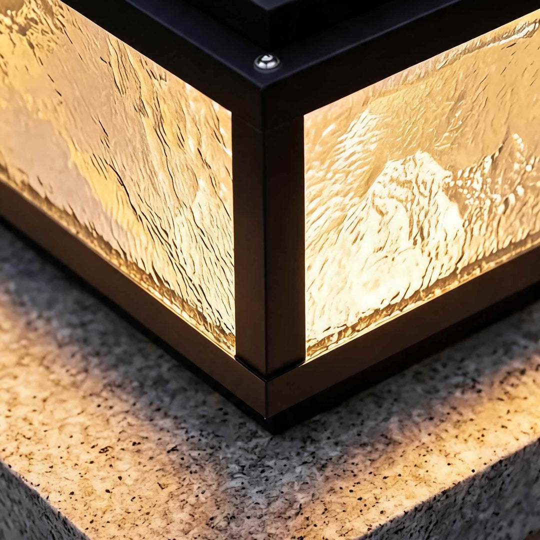 Modern Square Outdoor Pillar Light Solar Wall Mounted Die-Cast Aluminum LED Dimmable 3000K