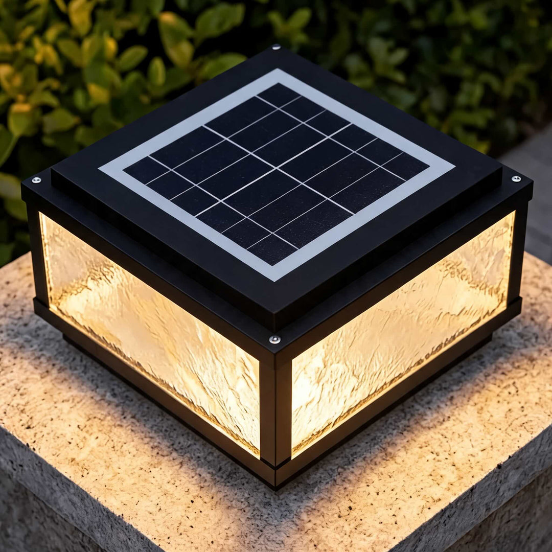 Modern Square Outdoor Pillar Light Solar Wall Mounted Die-Cast Aluminum LED Dimmable 3000K
