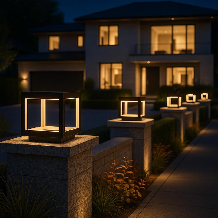 Modern Concrete Outdoor Pillar Light Open Frame Stainless Steel Acrylic LED 3000K IP54