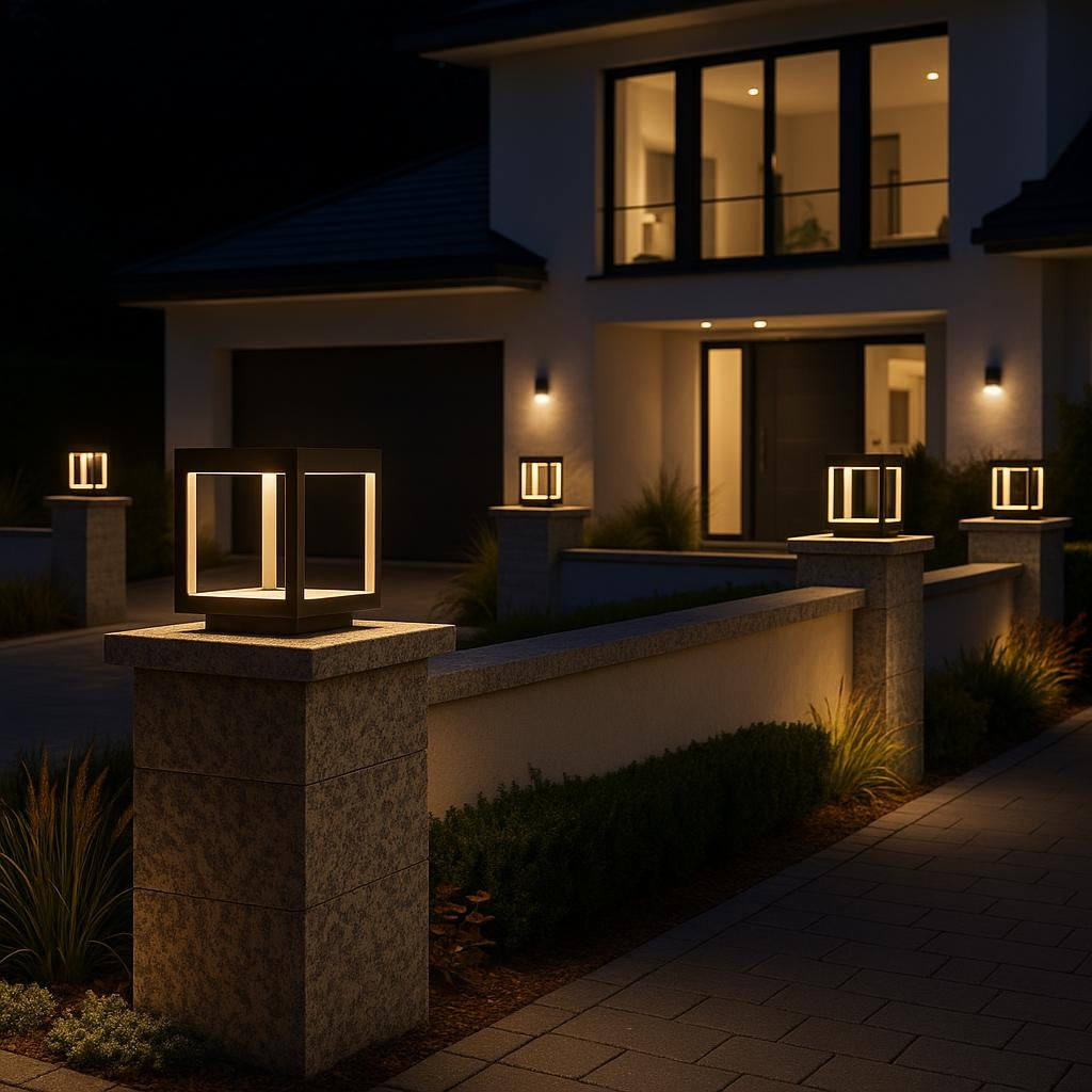 Modern Concrete Outdoor Pillar Light Open Frame Stainless Steel Acrylic LED 3000K IP54