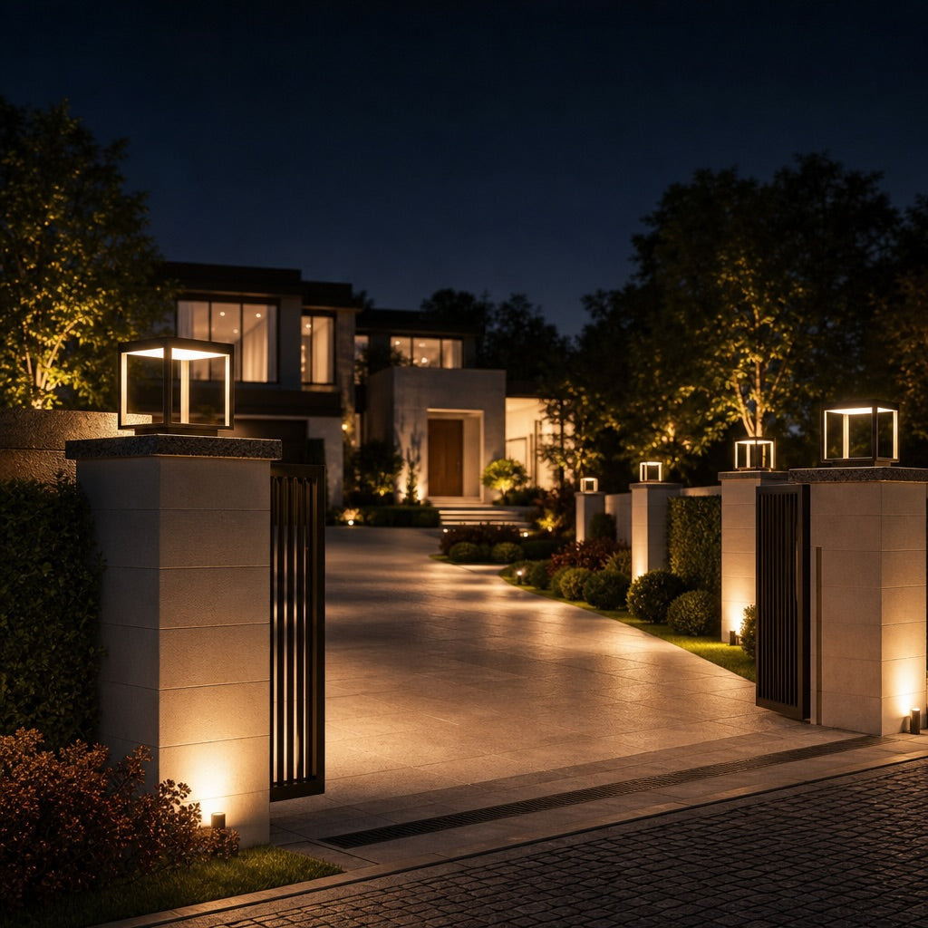 Modern Concrete Outdoor Pillar Light Open Frame Stainless Steel Acrylic LED 3000K IP54