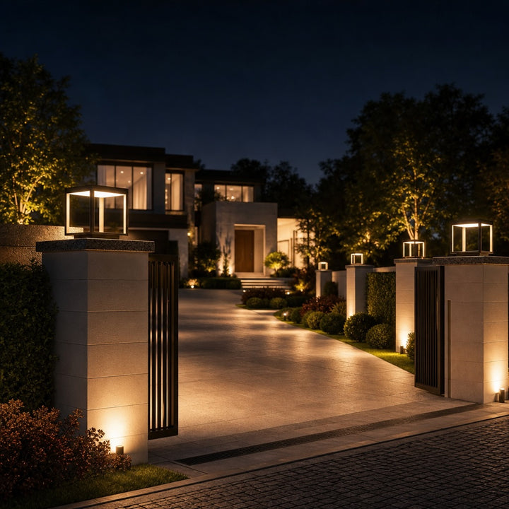 Modern Concrete Outdoor Pillar Light Open Frame Stainless Steel Acrylic LED 3000K IP54