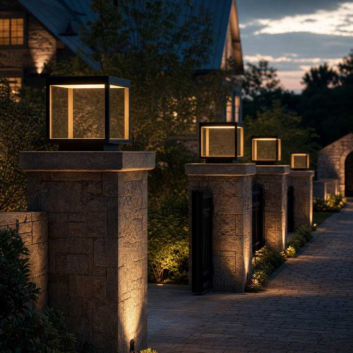 Modern Concrete Outdoor Pillar Light Open Frame Stainless Steel Acrylic LED 3000K IP54