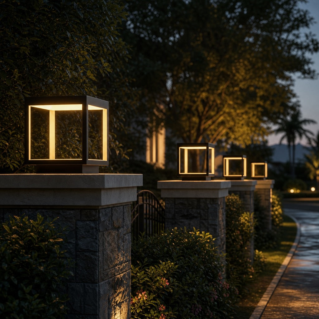 Modern Concrete Outdoor Pillar Light Open Frame Stainless Steel Acrylic LED 3000K IP54
