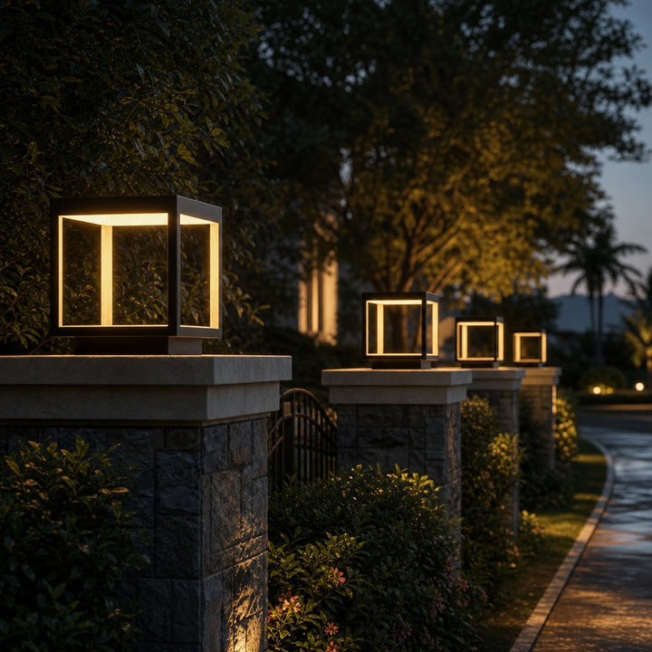Modern Concrete Outdoor Pillar Light Open Frame Stainless Steel Acrylic LED 3000K IP54