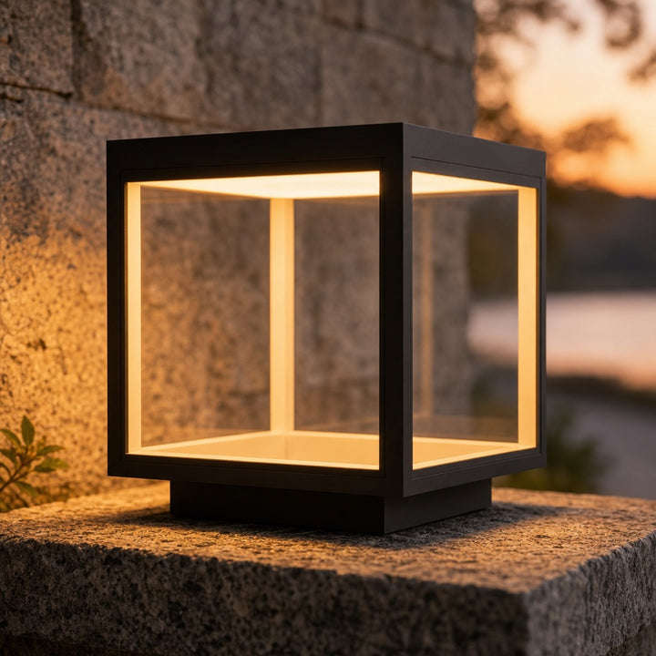 Modern Concrete Outdoor Pillar Light Open Frame Stainless Steel Acrylic LED 3000K IP54
