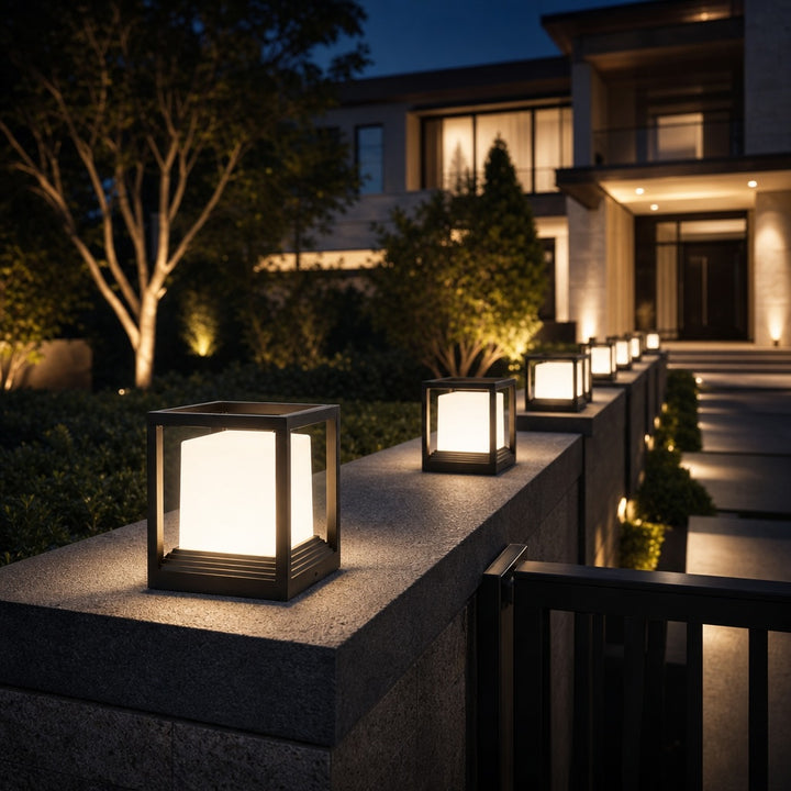 Modern Garden Pedestal Light Aluminum Waterproof LED Dual Power Solar Outdoor Lights
