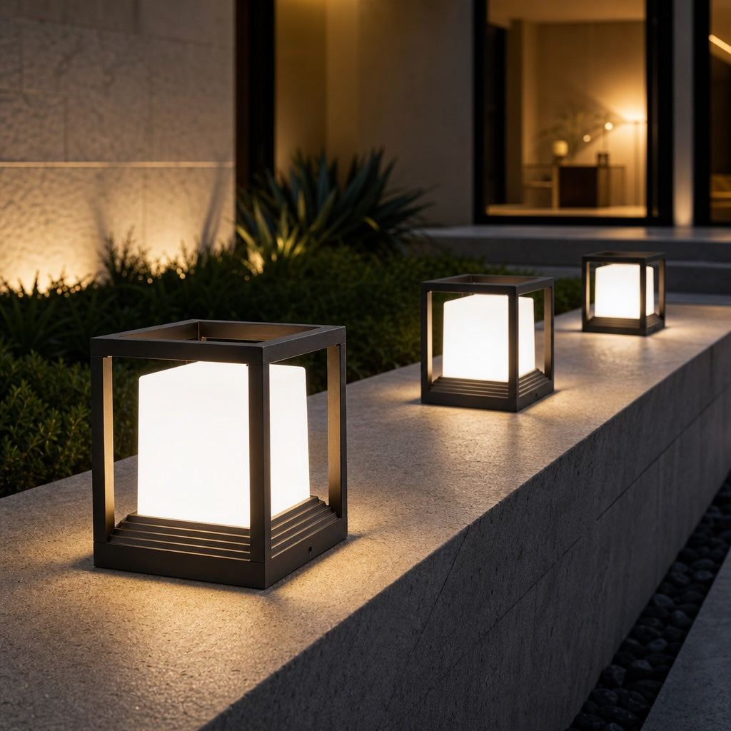 Modern Garden Pedestal Light Aluminum Waterproof LED Dual Power Solar Outdoor Lights