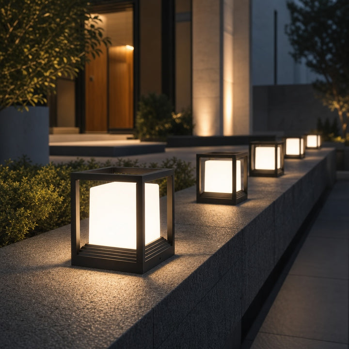 Modern Garden Pedestal Light Aluminum Waterproof LED Dual Power Solar Outdoor Lights