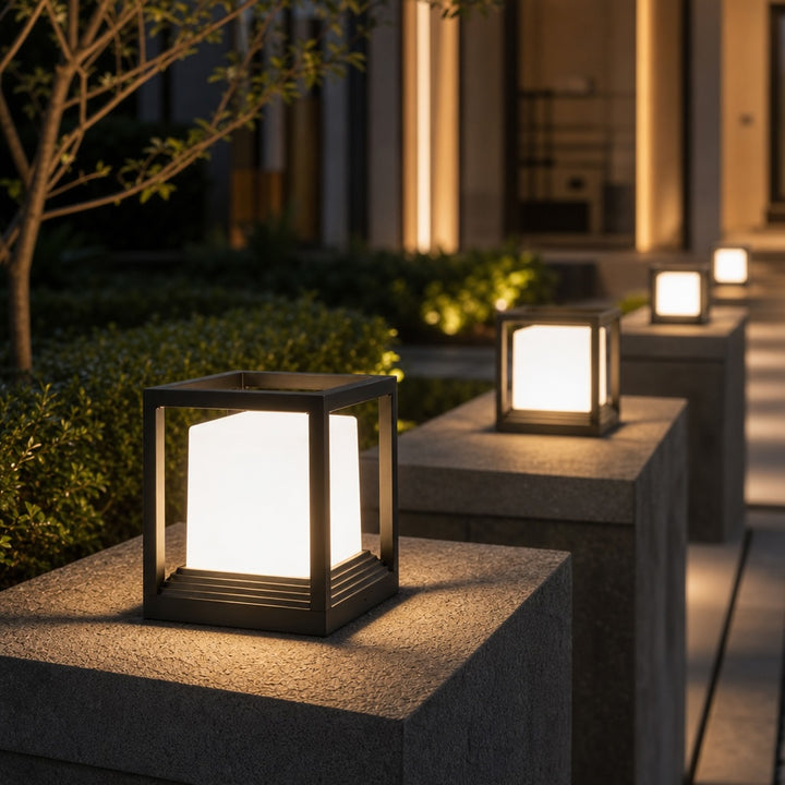 Modern Garden Pedestal Light Aluminum Waterproof LED Dual Power Solar Outdoor Lights
