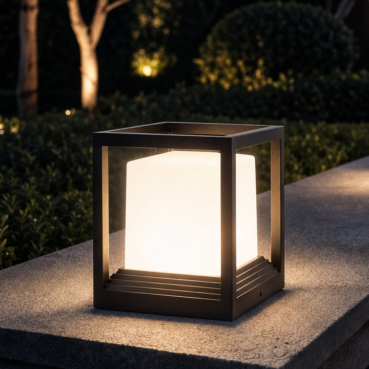 Modern Garden Pedestal Light Aluminum Waterproof LED Dual Power Solar Outdoor Lights