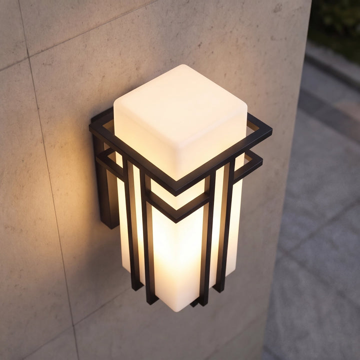 Industrial Outdoor Wall Light Weatherproof Fixture Matte Black Iron and Glass for Gardens and Patios