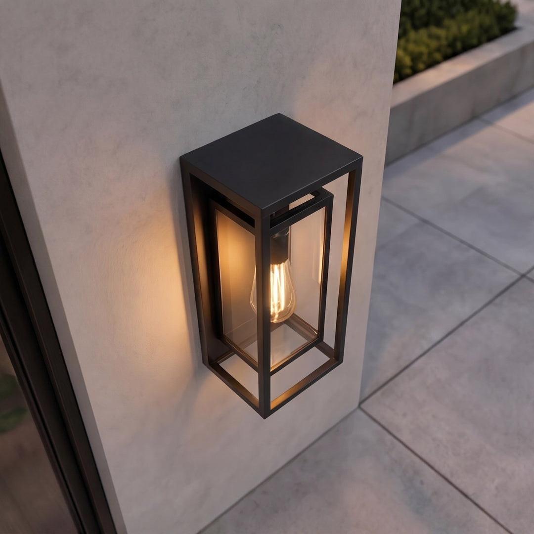 Modern Outdoor Wall Light Sconce Black Aluminum Weatherproof with Tempered Glass