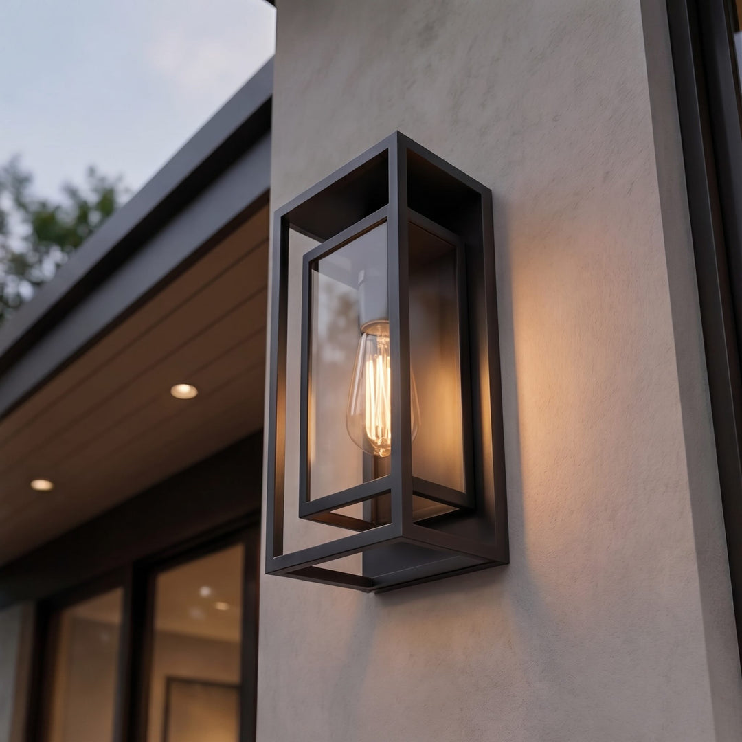 Modern Outdoor Wall Light Sconce Black Aluminum Weatherproof with Tempered Glass