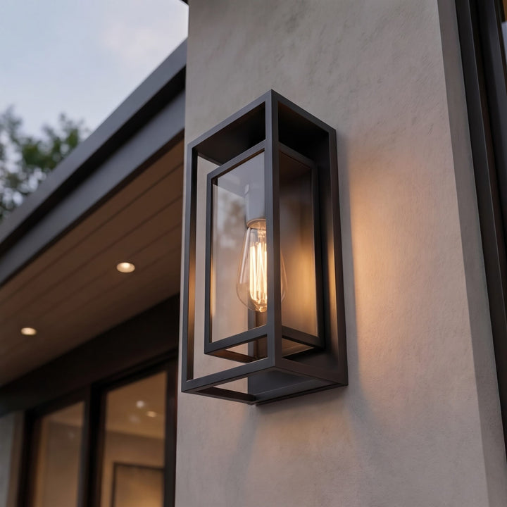Modern Outdoor Wall Light Sconce Black Aluminum Weatherproof with Tempered Glass