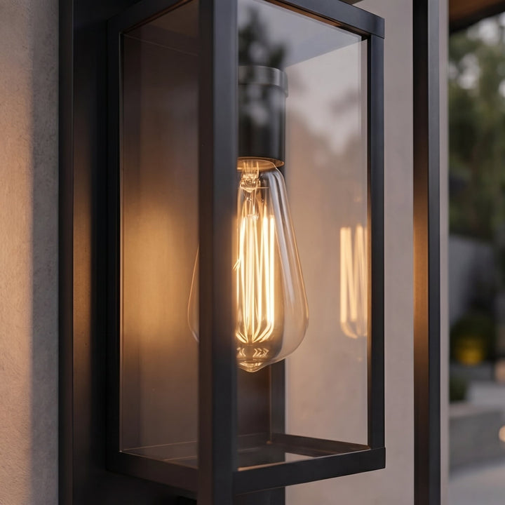 Modern Outdoor Wall Light Sconce Black Aluminum Weatherproof with Tempered Glass