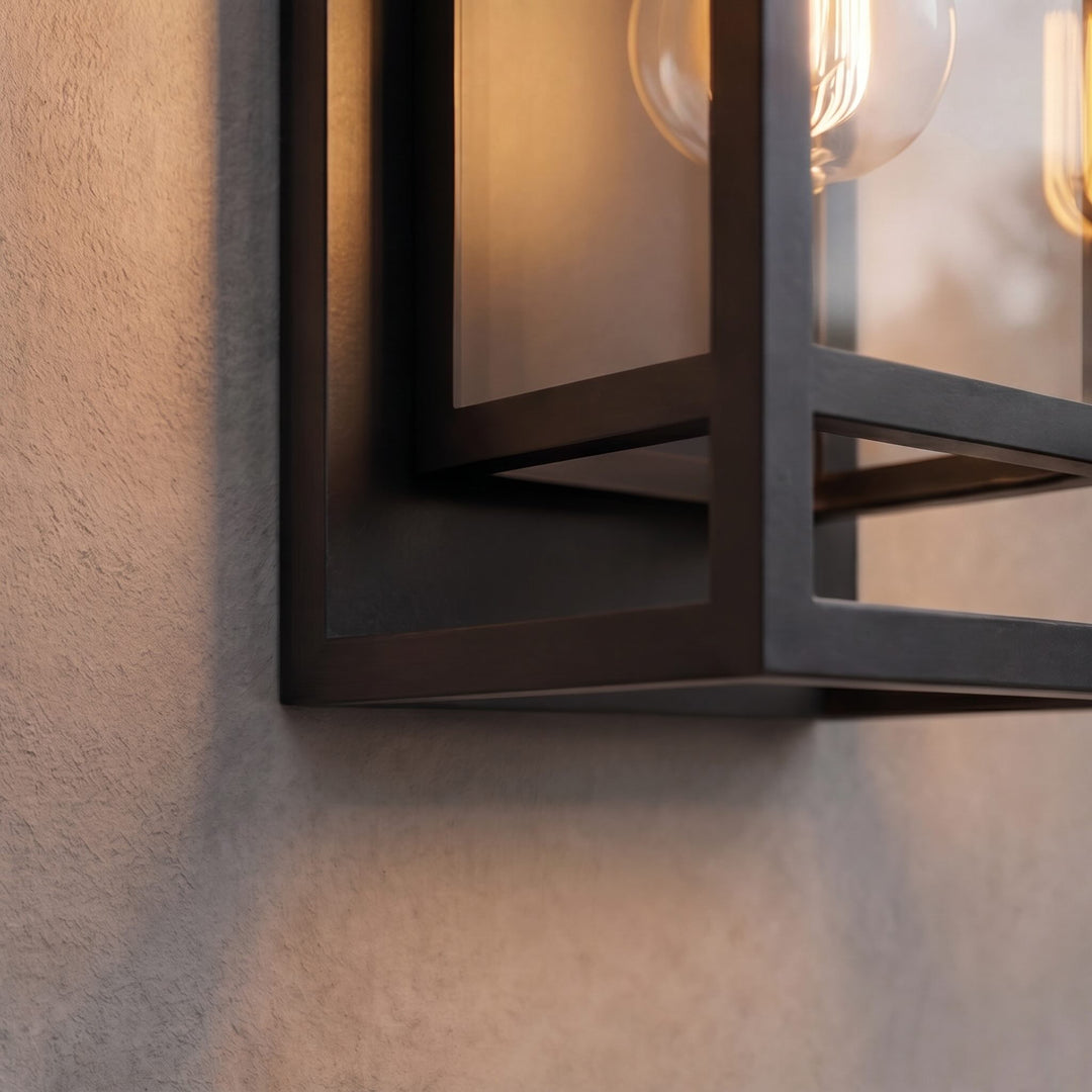 Modern Outdoor Wall Light Sconce Black Aluminum Weatherproof with Tempered Glass