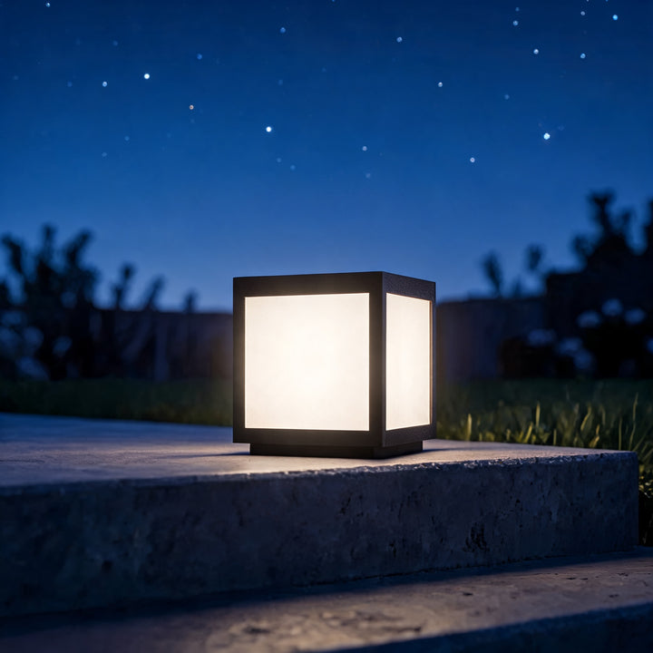 Solar Outdoor Lighting Modern Square Pillar Light Wall Mounted Stainless Steel LED Fixture