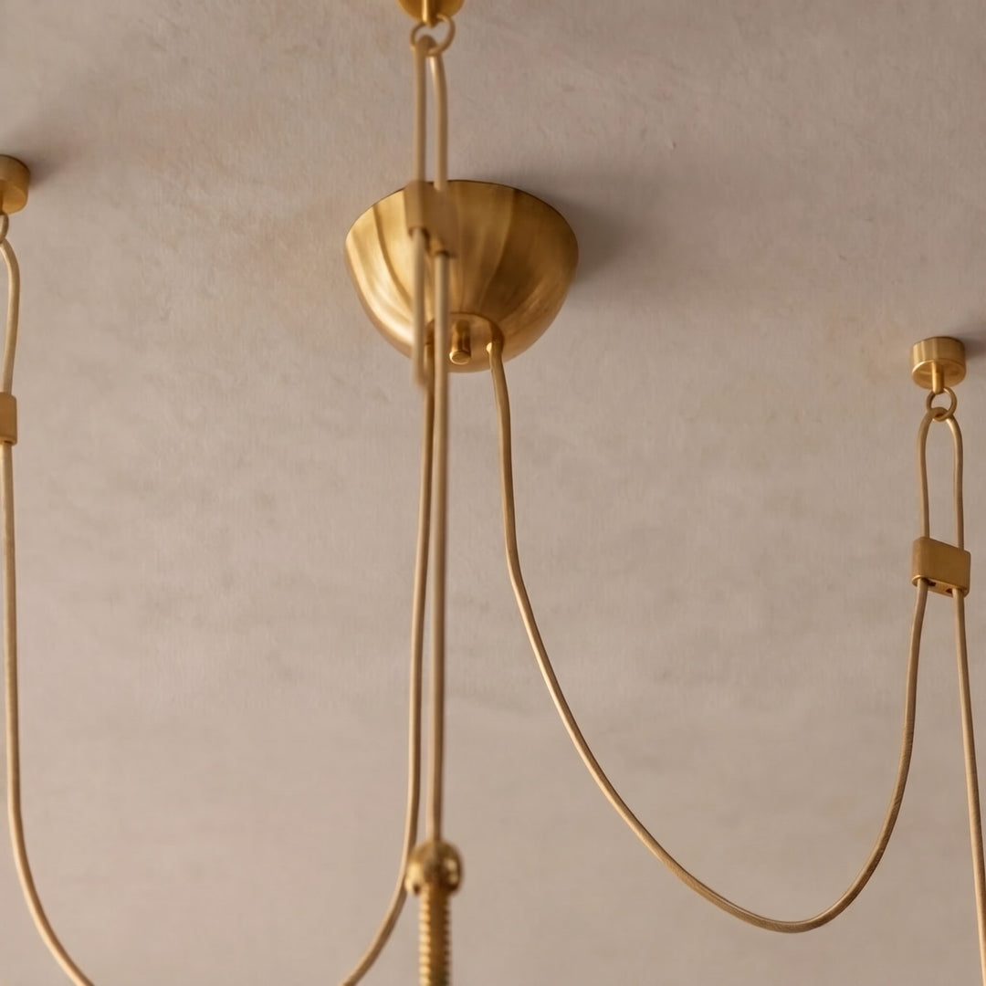 Modern Chandelier Hanging Antique Brass with Cream Glass Shades Adjustable Dimmable Three Socket Design