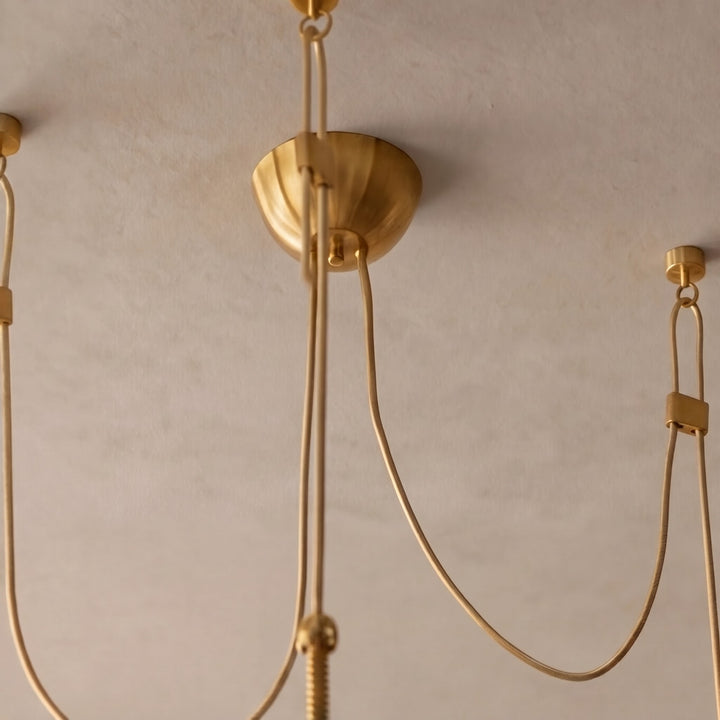 Modern Chandelier Hanging Antique Brass with Cream Glass Shades Adjustable Dimmable Three Socket Design