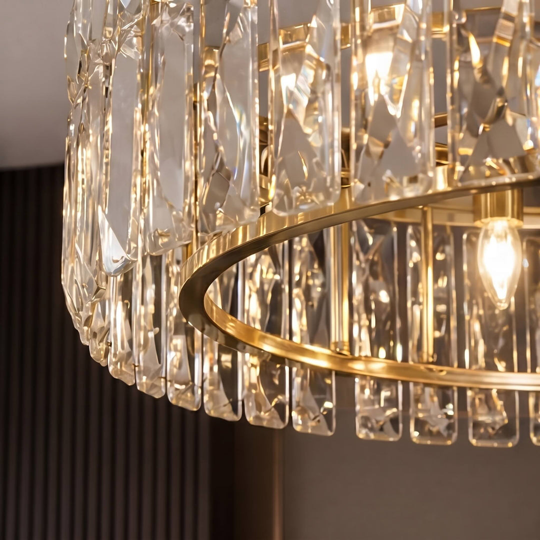 Modern Ceiling Fan Light Crystal Shade Flush Mount Metal Dimmable E12 Bulbs Adjustable Speed